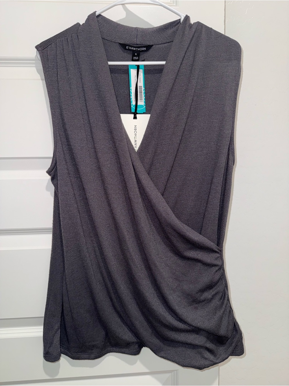 41 Hawthorn Sleeveless Faux-Wrap Top in Charcoal